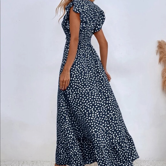 Dots ruffle trim shirred waist maxi dress mint blue - Picture 13 of 16